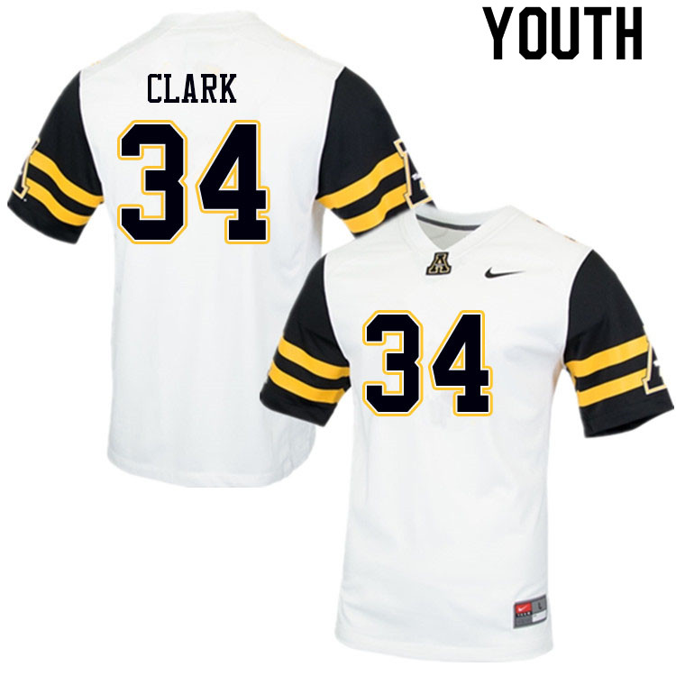 Youth #34 Nakendrick Clark Appalachian State Mountaineers College Football Jerseys Sale-White - Click Image to Close